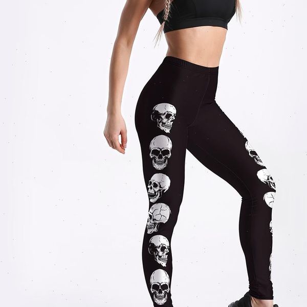 

women leggings black skull evil print no transparent exercise fitness push up drop