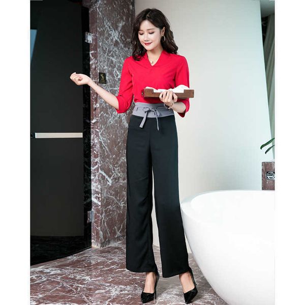 

luxury evening dress autumn mid sleeve white cunshan plus slim pants profsional two sets el cleaning, and foot bathing uniform, Black;gray