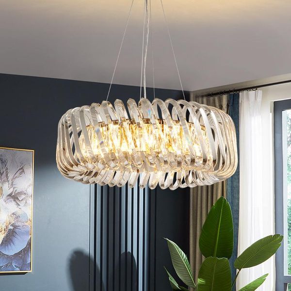 

pendant lamps modern light luxury living room bedroom stainless steel atmospheric simple villa round crystal lights lx111011