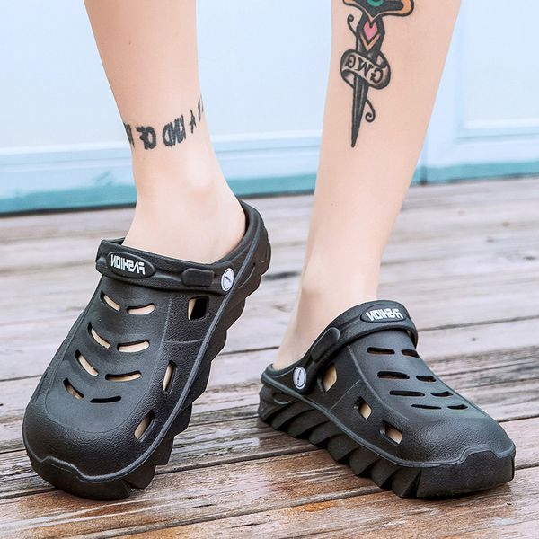 

2021 men women sport trainers summer cross-border sandals slippers casual trend beach hole shoes breathable hollow soft bottom slipper code:, Black
