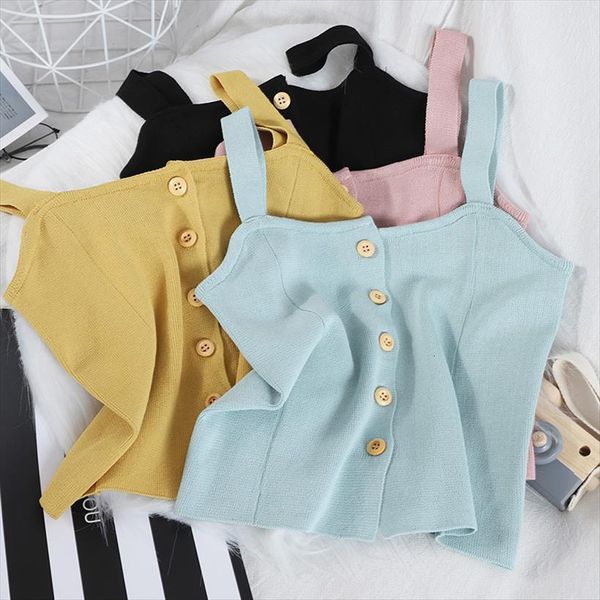 

button knit camisole outerwear women camis summer korean inner wx93, White
