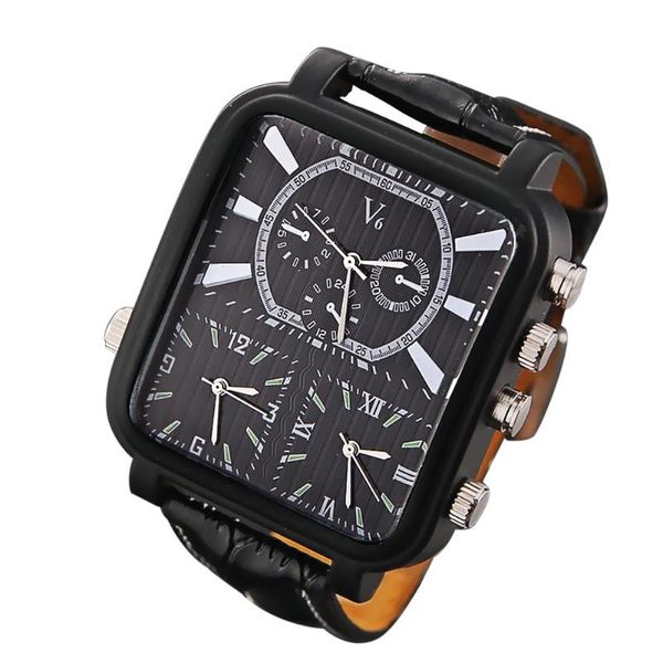 

wristwatches men's business leisure pu leather strip three clock dials square wrist watch 88@88, Slivery;brown