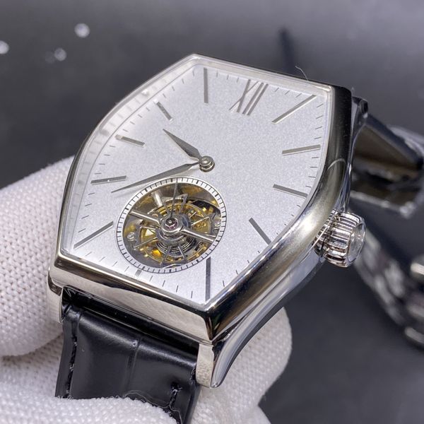 

fashion luxury bucket watch tourbillon dial stainless steel case crocodile watchs, Slivery;brown