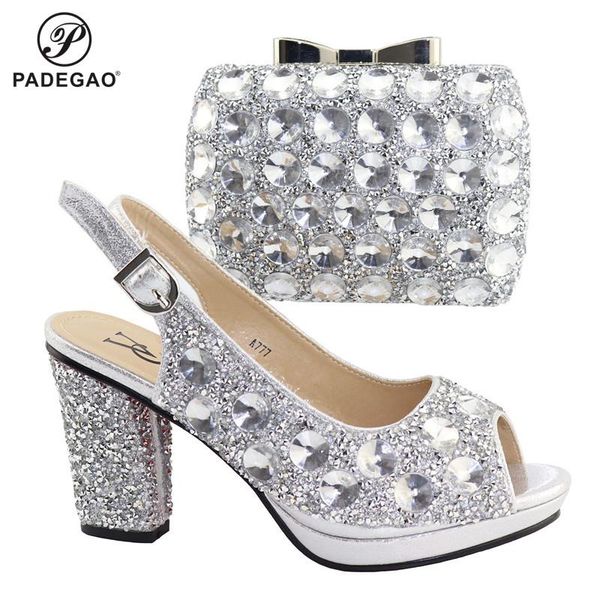 

dress shoes silver color african woman sandals with purse set heels and bag for wedding party, Black