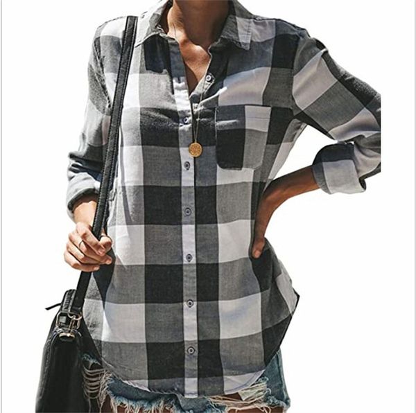 

ladies loose blouses plaid shirt solid color button cardigan casual jacket multicolor spring and autumn outerwear 756, White