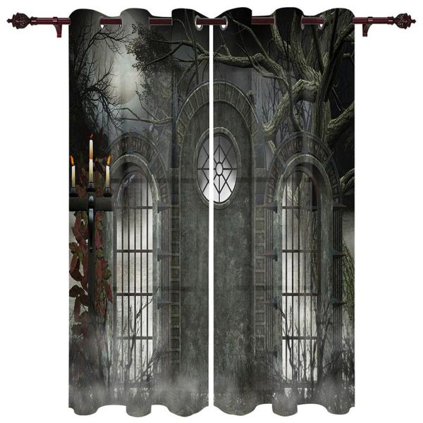 

curtain & drapes gate mystery dark halloween horror forest window curtains for living room bedroom home decor kitchen christmas