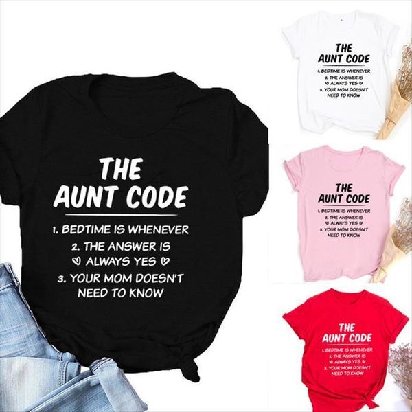 

the auntie code printed womens t shirt aunt tshirts funny letter saying causal short sleeve tee, White