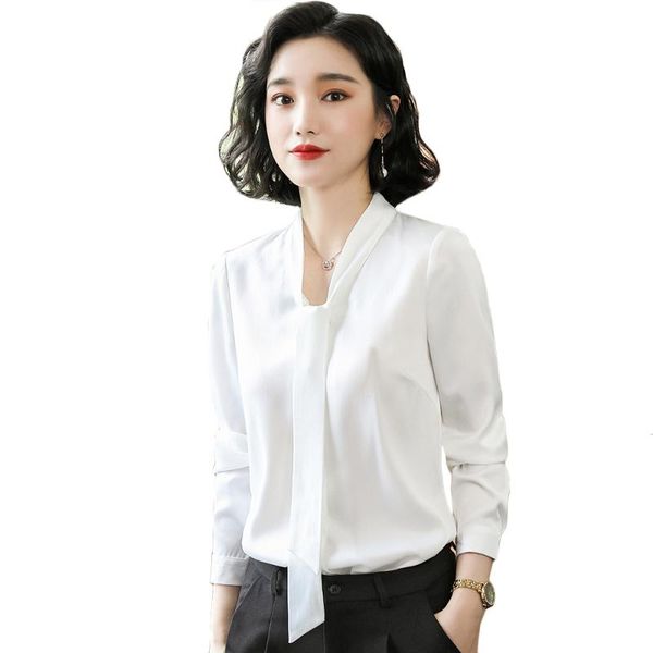 

women's blouses & shirts 2021 ladies white bow women full sleeve shirt for work