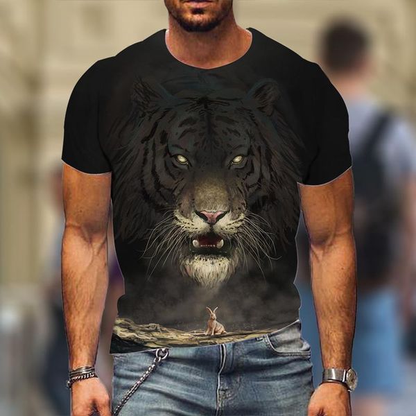 

men's t-shirts animal graphic t-shirt fierce tiger 3d summer casual short sleeve -selling fashion high street streetwear, White;black