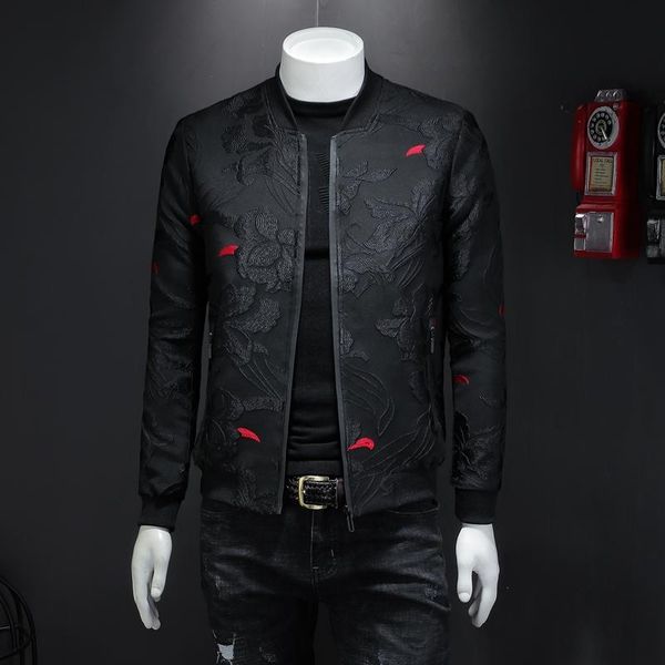 

men's jackets spring autumn men jacquard casual jacket coats fashion dark flower slim fit bomber vintage business, Black;brown