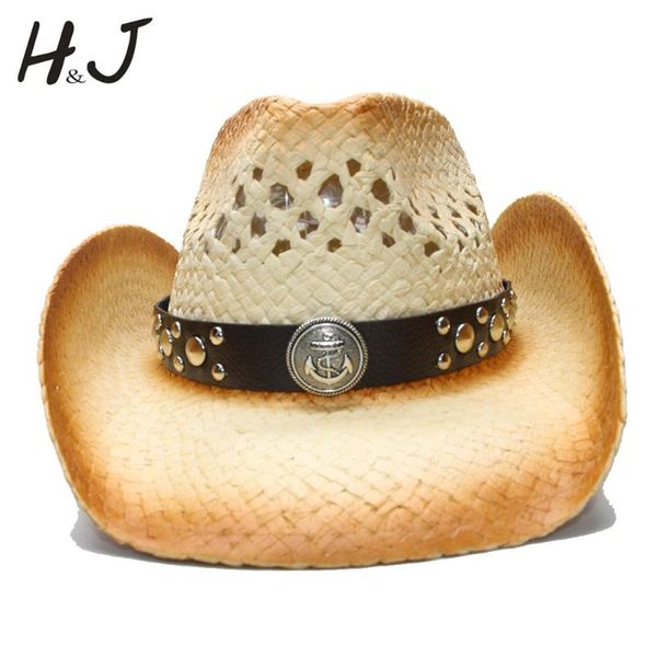 

stingy brim hats 2021 women men straw sun hat with punk leather band for lady dad beach cowboy sombrero cap size 58cm, Blue;gray