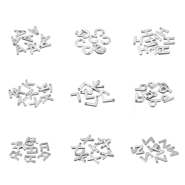 

26-50pcs 11.5x9.5 mm a to z 26 letter stainless steel charms pendants for women necklace earring diy jewelry making accessories, Bronze;silver