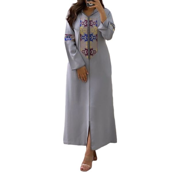 

casual dresses women long robe autumn fall sleeve dress vintage patten print african dubai oversize loose maxi female, Black;gray