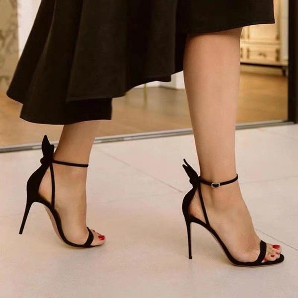 

black word with high-heeled sandals female fine summer temperament fairy wind suede 2021 fashion wild