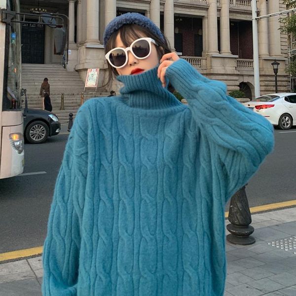 

thickened cable-knit turtleneck sweater for women 2021 autumn and winter loose pullover underwear knitted women's sweaters, White;black