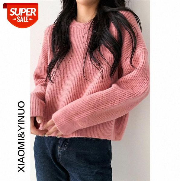 

[ou fan] 7679 mohair loose lazy knit sweater thick pullover women #ci8i, Black;gray