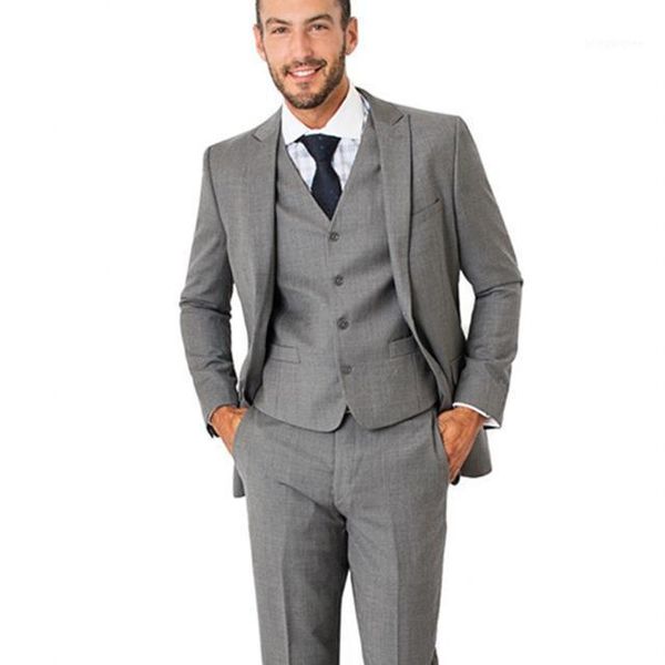 

men's suits & blazers handsome grey pinstripe slim fit men suit formal party wedding for groom tuxedos wear peaked lapel man, White;black