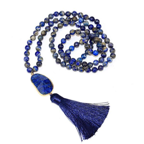 

2021 natural stone pendant lapis lazuli 8mm beads for men women energy necklaces boho jewelery wholesale, Silver