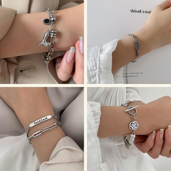 

charm bracelets u-magical punk chain imitation pearl coin medallion flower love heart for women metal beaded jewelry, Golden;silver