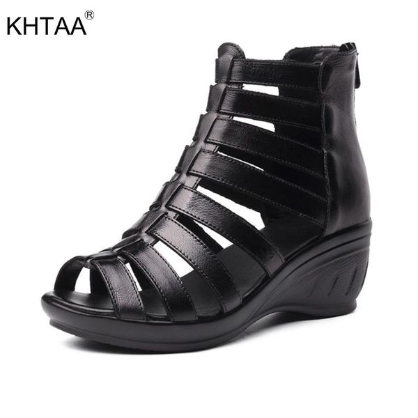 

women gladiator sandals hollow out wedges fashion casual woman shoes peep toe zip rome ladies comfortable female, Black
