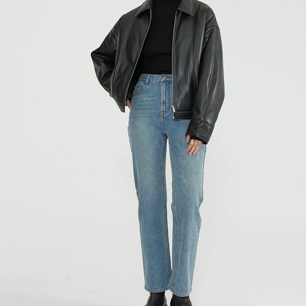 

2021 winter turkey 100% cotton medium high waist slim cropped jeans, Black