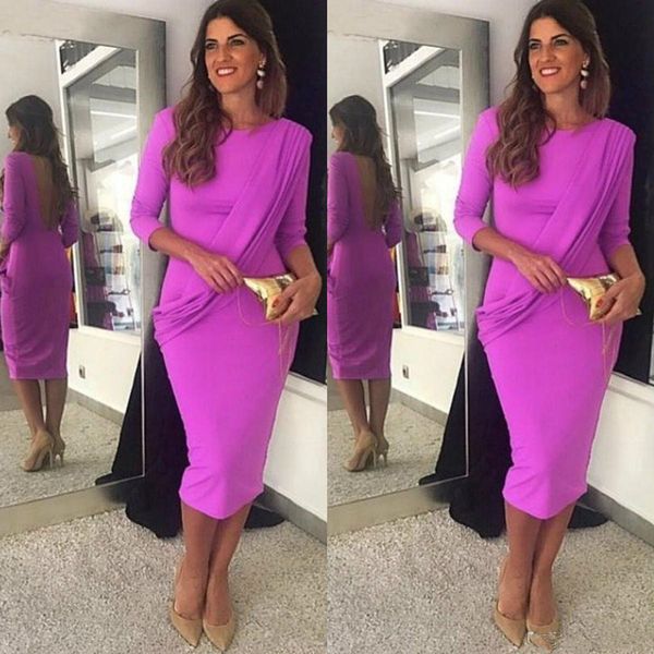 

aso ebi mermaid prom dresses backless tea length trumpet cocktail women evening gowns with 3/4 long sleeves, Black