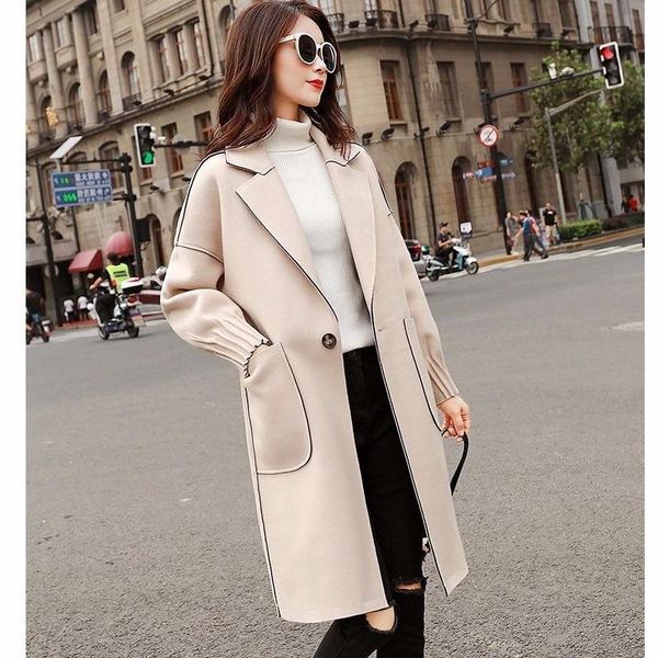 

women's wool & blends nicesense casaco feminino women coat 2021 abrigos mujer sobretudo poncho inverno manteau femme plus size, Black