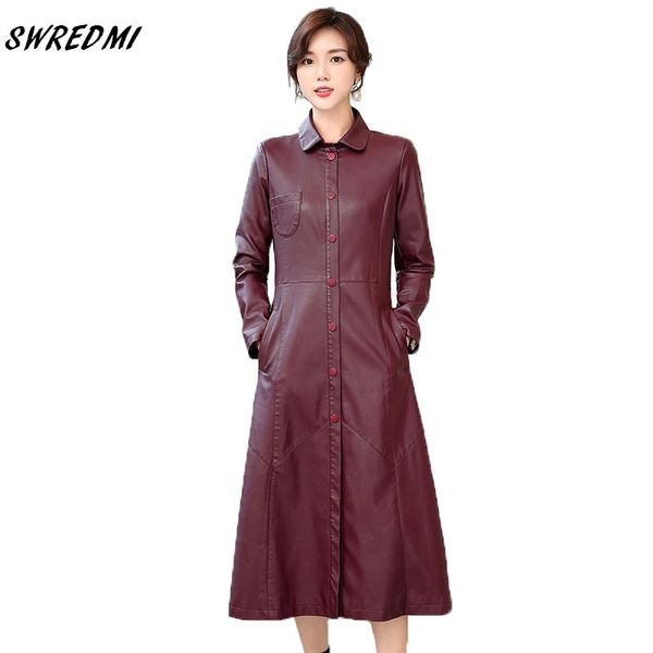 

women's leather & faux coat women autumn and winter jacket ladies high street x-long clothing plus size 5xl swredmi, Black