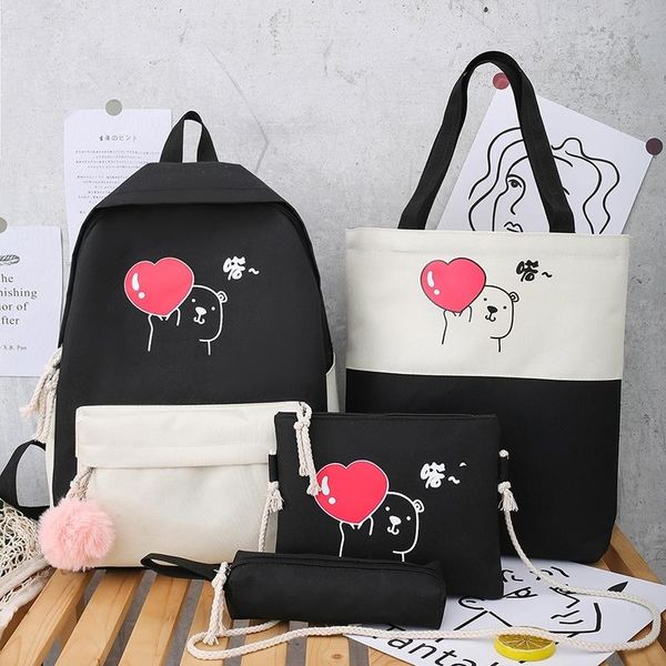 

4pcs/set school bags fashion women backpack canvas bagpack bag for teenager girls female anti-theft shoulder