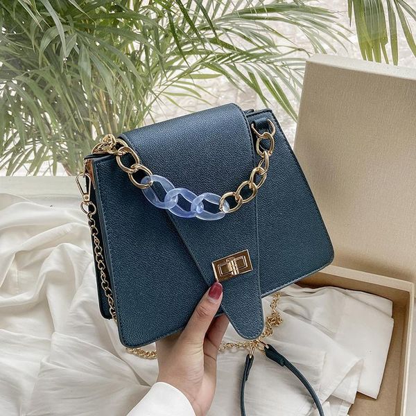 

evening bags brand retro trapezoid women's shoulder bag acrylic chain handbag pu leather crossbody female designer lock square purses
