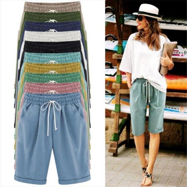 

summer casual fashion loose cotton women shorts linen elastic waist basic, White;black