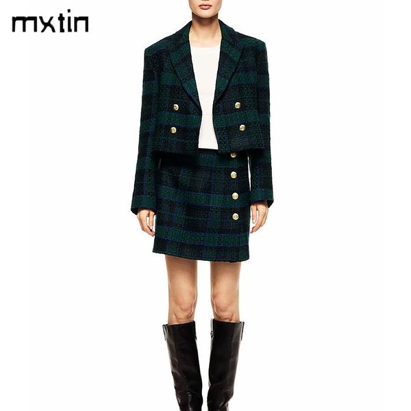

women spring vintage cute kawaii button plaid tweed mini skirt fashion slim office lady short skirts, Black