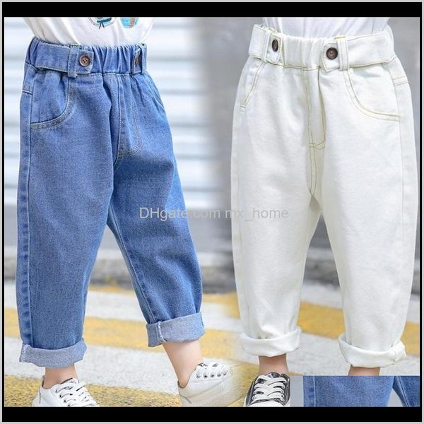 Abbigliamento per neonati, consegna di maternità, 2021, neonato, blu, 7 anni, jeans per bambini, per ragazze, pantaloni in denim bianco, elastico in vita allentato, gambe F