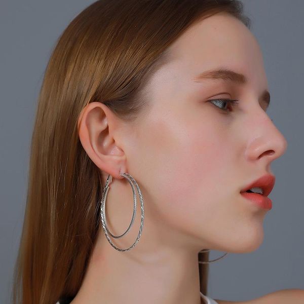 

dangle & chandelier exaggerated large double circle earrings for women female geometric gold silver color round nightclub hoop earings party