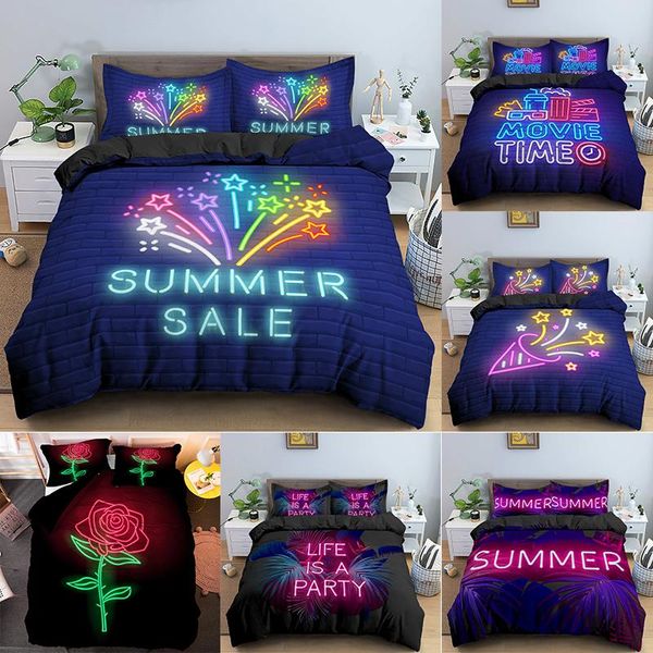 

neon printing bedding sets cover and pillowcase home textiles duvet for kids adult
