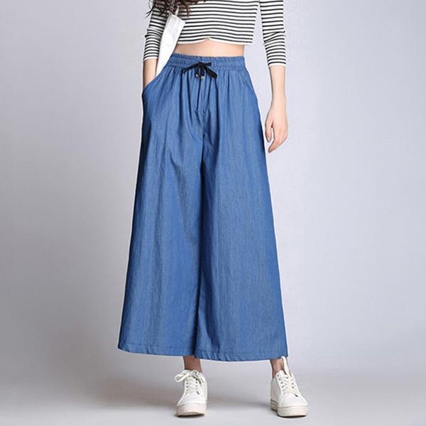 

women's jeans 2021 woman casual style loose high waist ankle length wide leg pant for lady plus size -5xl/6xl/7xl vestido navy blue