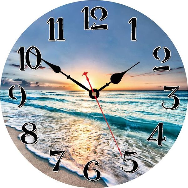 

wall clocks bathroom clock summer seashell decorative sea wave sunset non-ticking silent home decoracion salon casa