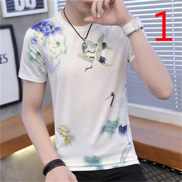 

shirts men's t trends short t-shirt tide brand thin ice silk half sleeve lapel 6arm, White;black