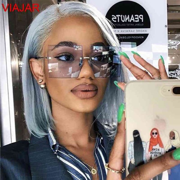 

square rimless women's sunglasses 2021 fashion oversized sun glasses women decorative glasses shades uv400 oculos de sol, White;black
