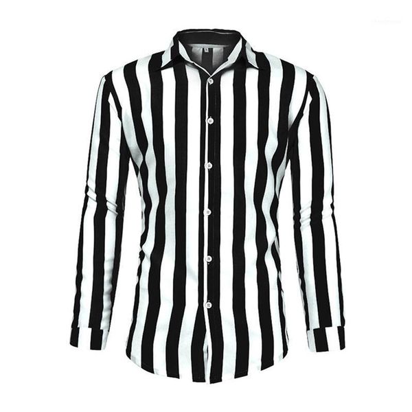 

men's dress shirts 2021 striped printed long sleeved mens business smart casual slim male formal office social thin summer, White;black