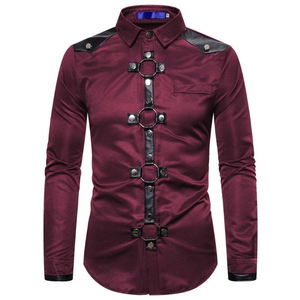 

men's casual shirts autumn shirt splicing punk steam business slim fit pockets long sleeve men fashion leisure retro, White;black