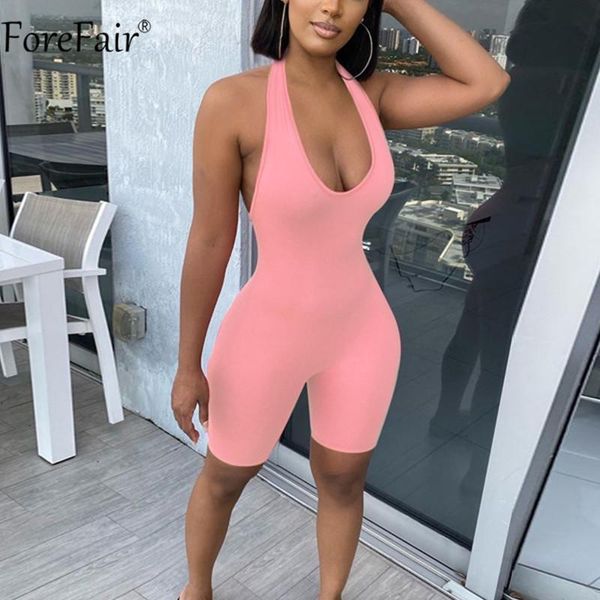 

forefair sleeveless backless black 2021 summer women playsuit halter casual solid rompers v neck skinny streetwear jumpsuits women's &, Black;white