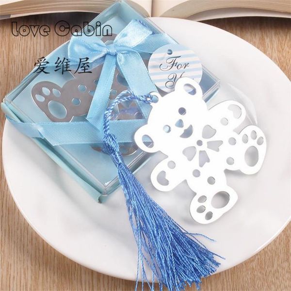 

party favor cute bear design wedding bookmark favors with tassel and gift box baby shower souvenirs student creative 50pcs