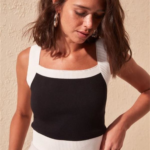 

women's blouses & shirts trendyol with color block crop knitwear bluz twoss20bz0781 fstb, White