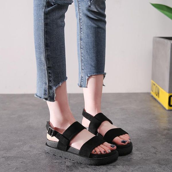 

women's sandals large size casual fashion roman flock opentoe flat beach belt buckle ladies black pink 2021 shoes