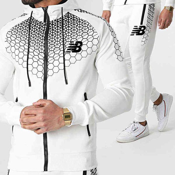 

2021 new men's football sets zipper hoodie+pants two pieces casual tracksuit male sportswear gyms brand clothing sweat suitnew g1209, Gray