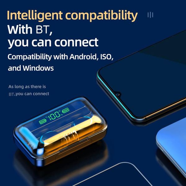 

wireless earphones 5.0 bass stereo waterproof earbuds handsheadset w/ mic charging case f9-5b cell phone