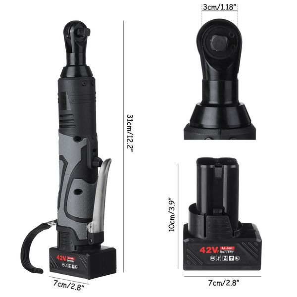 

100n.m electric wrench 42v cordless ratchet rechargeable scaffolding right angle wrench 3/8 with 2 battery charger power tool