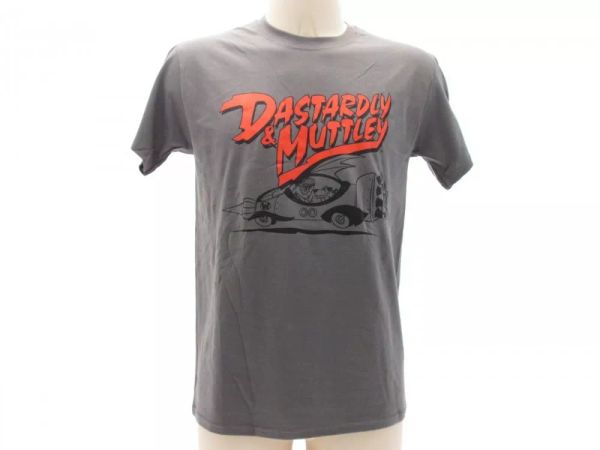 

t shirt wacky racers dastardly and muttley dark grey short sleeve, White;black