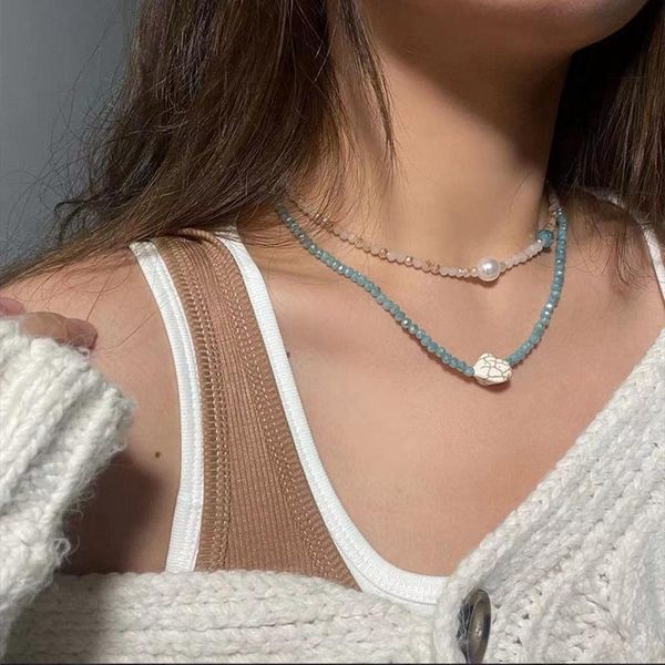 

chokers 2pcs women necklace bohemia retro fashion bead choker clavicle for beach jewelry, Golden;silver